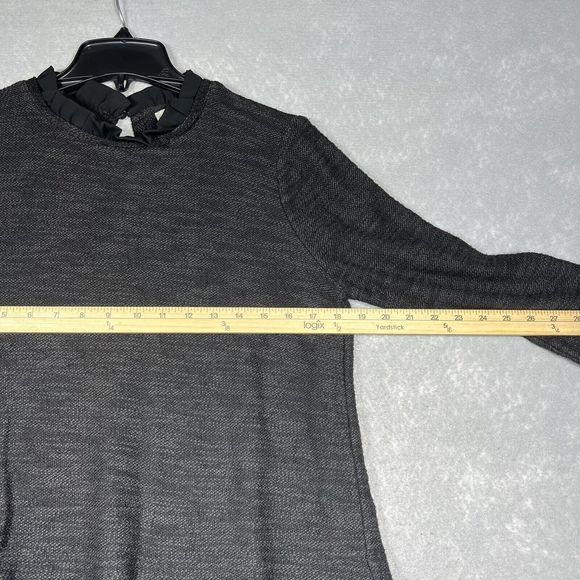 Loft Pullover Sweater Women’s Small Gray/ Black Long Sleeve Ruffled Chiffon Hem - Picture 3 of 8